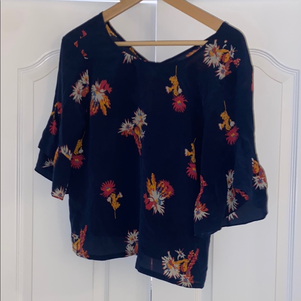 Madewell Blue Asymmetrical Blouse 3/4 Sleeve